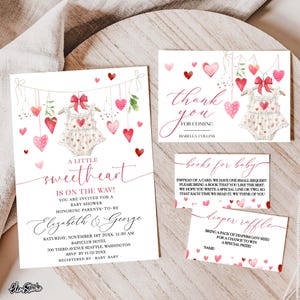 Pacchetto Baby Shower di San Valentino, invito Baby Shower a forma di cuori, invito Baby Shower Little Sweetheart, tema Baby Shower Love VB79