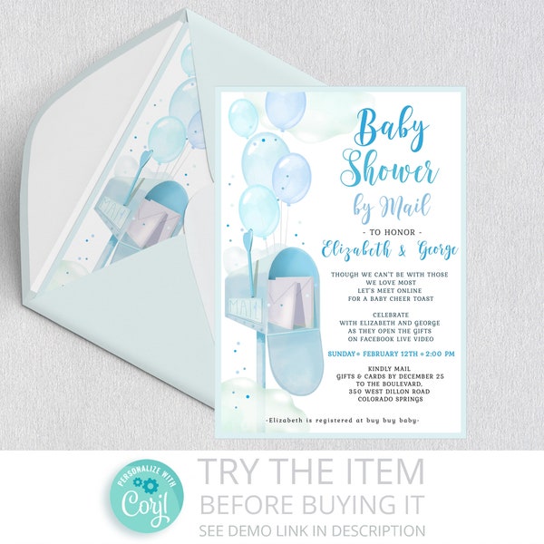 Editable Baby Shower by Mail Invitation |  Baby Shower Boy by Mail Invitation | Virtual Baby Shower /517