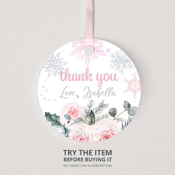 Winter Onederland Thank You Tags Winter Birthday Tags Wonderland Snowflake Girl Birthday Favor Tags Editable Birthday Thank You Tags W317