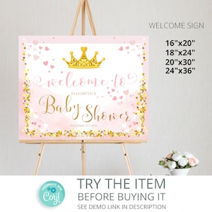 Editable Little Princess Baby Shower Welcome Sign | Pink and Gold Welcome Sign | Crown Princess Sign Party Decoration /403