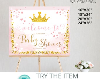 Editable Little Princess Baby Shower Welcome Sign | Pink and Gold Welcome Sign | Crown Princess Sign Party Decoration /403