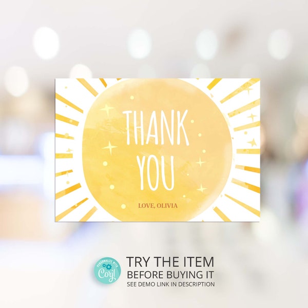 Our Little Sunshine Thank You Cards Template, Sunshine Baby Shower Corjl Template Sunshine Theme Birthday Decor S58