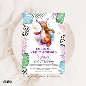 Party Animals Platypus Birthday Invitation Platypus Baby Digital Invite Jungle Birthday Safari Birthday Girl Birthday Invite Template PA52