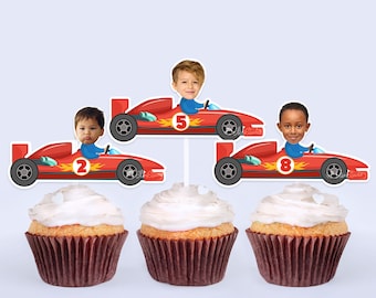 Race Car Birthday Decorations, Custom Cupcake Toppers Face, Two Fast Birthday, Fast One Birthday, Personalized Cupcake Toppers, Racing CA44
