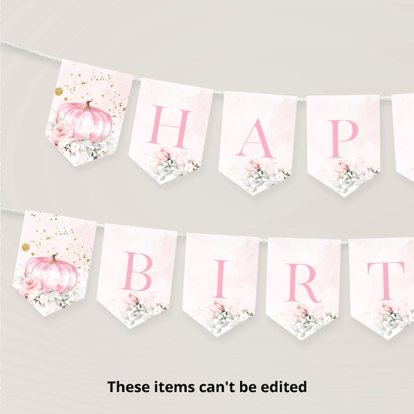 Our Little Pumpkin Happy Birthday Banner Pink Pumpkin First Birthday Garland Fall Birthday Banner Pumpkin Banner Printable Template P270