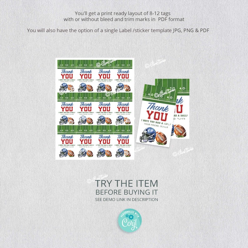 Football Birthday Thank You Tags Game on Football Birthday Favor Tags ...