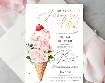 She's Been Scooped Up Bridal Shower Invitation, She Got Scooped up Ice Cream Bridal Shower Invite, Floral Bridal Shower Invite Template CU67