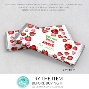 Editable Berry Chocolate Bar Wrapper • Candy Bar Wrappers Strawberry Birthday Party Decorations, Candy Bar Chocolate Favor /708