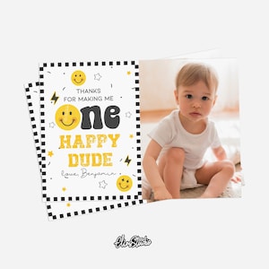 Fête d'anniversaire joyeux mec, cartes de remerciement avec photo, modèle de cartes de remerciement d'anniversaire, thème 1er anniversaire, premier anniversaire de garçon DU49