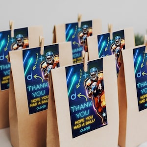 American Football Thank You Tags, Football Birthday Party Gift Tags, Neon Birthday Favor Tag Template, Football Tags, Tags and Labels AM30