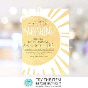 Editable Sunshine Birthday Invitation Template, Our Little Sunshine Birthday Invite You are My Sunshine S18