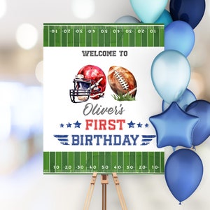 Letrero de bienvenida de cumpleaños de fútbol editable, tablero de bienvenida de cumpleaños de fútbol americano, letrero de primer cumpleaños, letrero de fiesta de fútbol, tablero de cumpleaños AM39