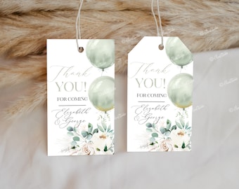 Sage Green Baby Shower Thank You Tags Baby Shower Neutral Gift Tags Floral Favor Tags Template Baby Shower Printable Tags Sage Balloons BB25