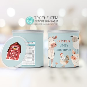 Anniversaire d&#39;animaux de la ferme, Étiquettes à jetons, Oink Baa Moo j&#39;ai deux ans, Cadeaux personnalisés, Thème 2e anniversaire, Sacs à chips pour fête d&#39;anniversaire à la ferme FA38