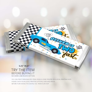 Two Fast Birthday Decorations Editable Chocolate Bar Wrapper • Candy Bar Wrappers Race Car Party Decorations, Candy Bar Chocolate Favor CA81