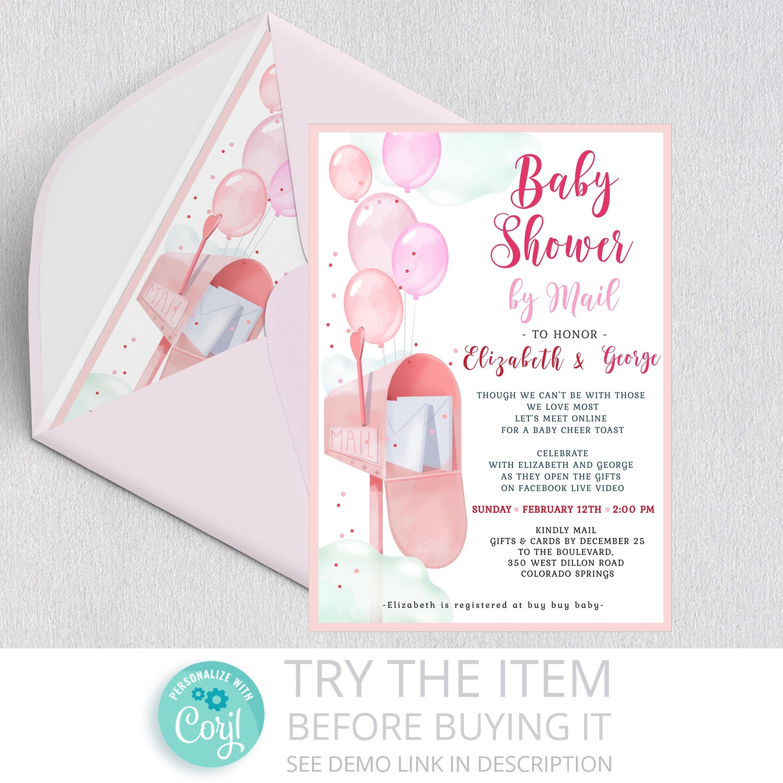 Editable Baby Shower by Mail Invitation Baby Shower by Mail Etsy