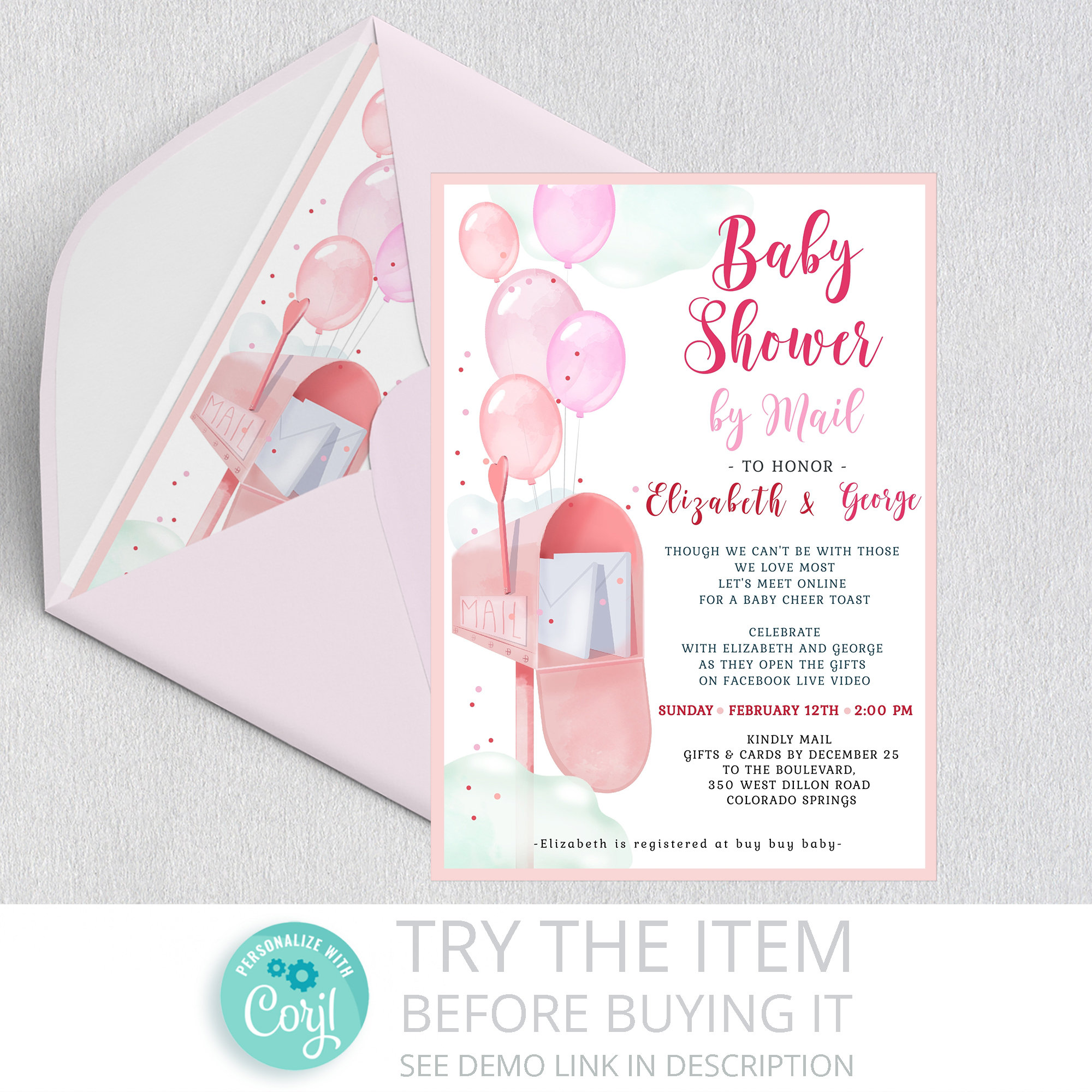 Editable Baby Shower by Mail Invitation Baby Shower by Mail Etsy