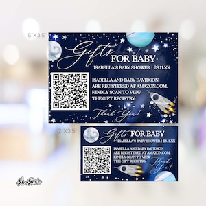 Outer Space Cadeau kraamcadeau Registerkaart QR-codesjabloon babyshower Afdrukbare RSVP QR-codekaart Cadeaus voor baby Kaartsjabloon QR SP495