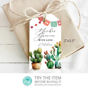 Fiesta Thank You Favor Tag Muchas Gracias Bridal Shower Succulent Couples Fiesta Party Decorations F166