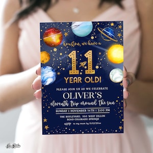 Editable Space Birthday Party Invitation 11th Trip Around The Sun | 11th Birthday Boy Space Invitation | Galaxy Birthday Invite SP454