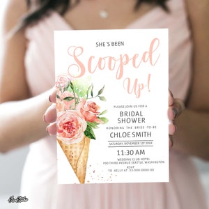 She's Been Scooped Up Bridal Shower Invitation | She Got Scooped up Ice Cream Bridal Shower Floral Bridal Shower  Corjl CU9