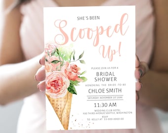 She's Been Scooped Up Bridal Shower Invitation | She Got Scooped up Ice Cream Bridal Shower Floral Bridal Shower  Corjl CU9