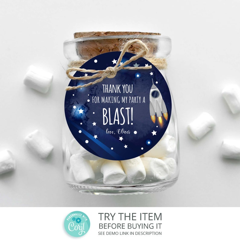 Editable Outer Space Favor Tags Silver Collection Space Birthday Thank You Tags, Trip Around The Sun Favor tags SP137 image 1