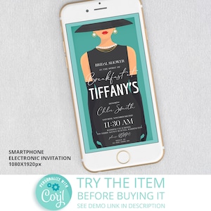 Breakfast at Bride and Co Theme  Smartphone Electronic Invitation, Digital Invitation Template Instant Download