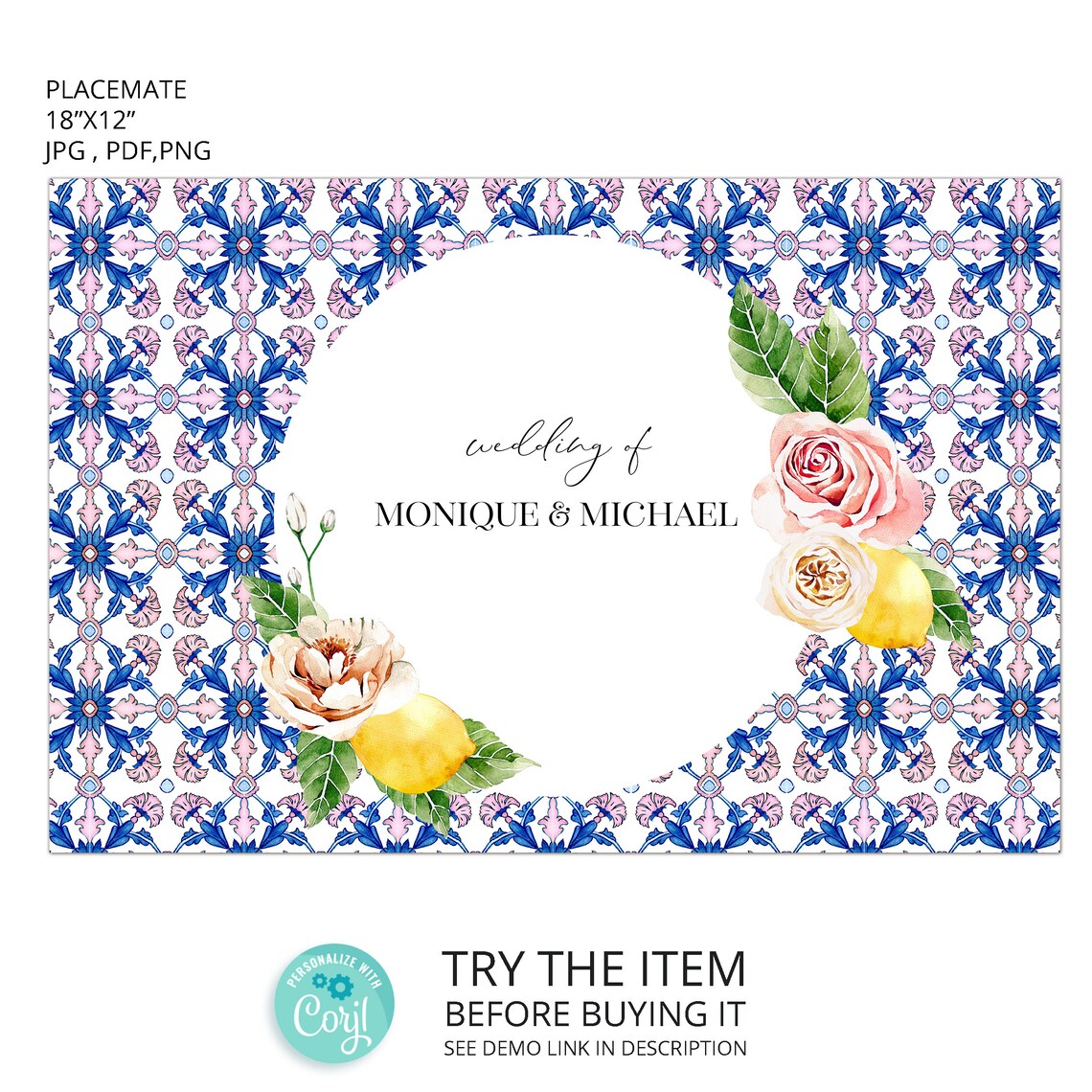 Personalized Placemats Italian Themed Lemon Tile Placemats Etsy Nederland