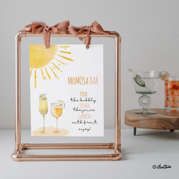 Bewerkbare Momosa Bar Sign, Sunshine Baby Shower Mimosa Bar Sign Tags, Set A Little Ray of Sunshine Baby Shower, Drink Sign Party Decor S106