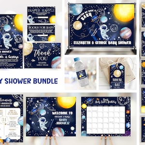 Editable Space Baby Shower Bundle | Galaxy Baby Shower Set | Moon Baby Shower Boy Planets Baby Shower Outer Space SP57