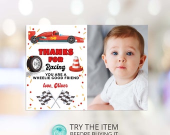 Two Fast Birthday Thank You Card Template with Photo, Fast One Birthday Printable Thank You Card, Race Car Party Decorations CA5