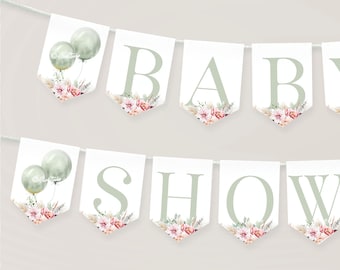 Salie groen baby shower slinger banner genderneutraal baby shower vlaggen bloemen slinger slinger sjabloon baby shower afdrukbare banner BB29