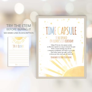 Editable Sunshine Birthday Boy Time Capsule First Birthday First Trip Around the Sun Birthday Girl | Little Sunshine Guestbook Template S28