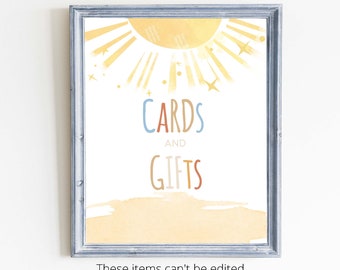 Cards and Gifts Sign Template Sunshine Baby Shower Decorations | A Little Ray Of Sunshine Favors Sign | Baby Shower Boy S88