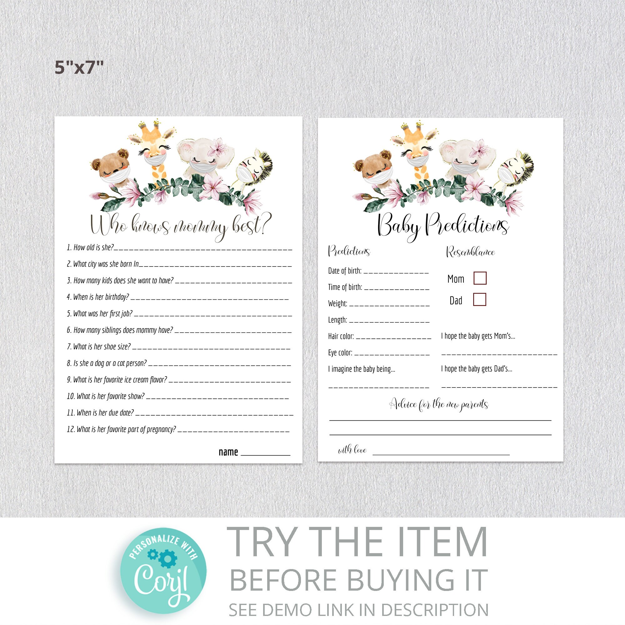Customizable Printable Safari Baby Shower and Virtual Baby | Etsy