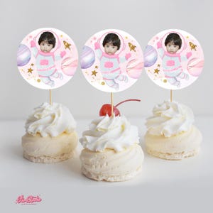 First Trip Around The Sun Birthday, Custom Cupcake Toppers, Space Birthday Decorations, Personalized Topper, Cupcake Topper Face SP583