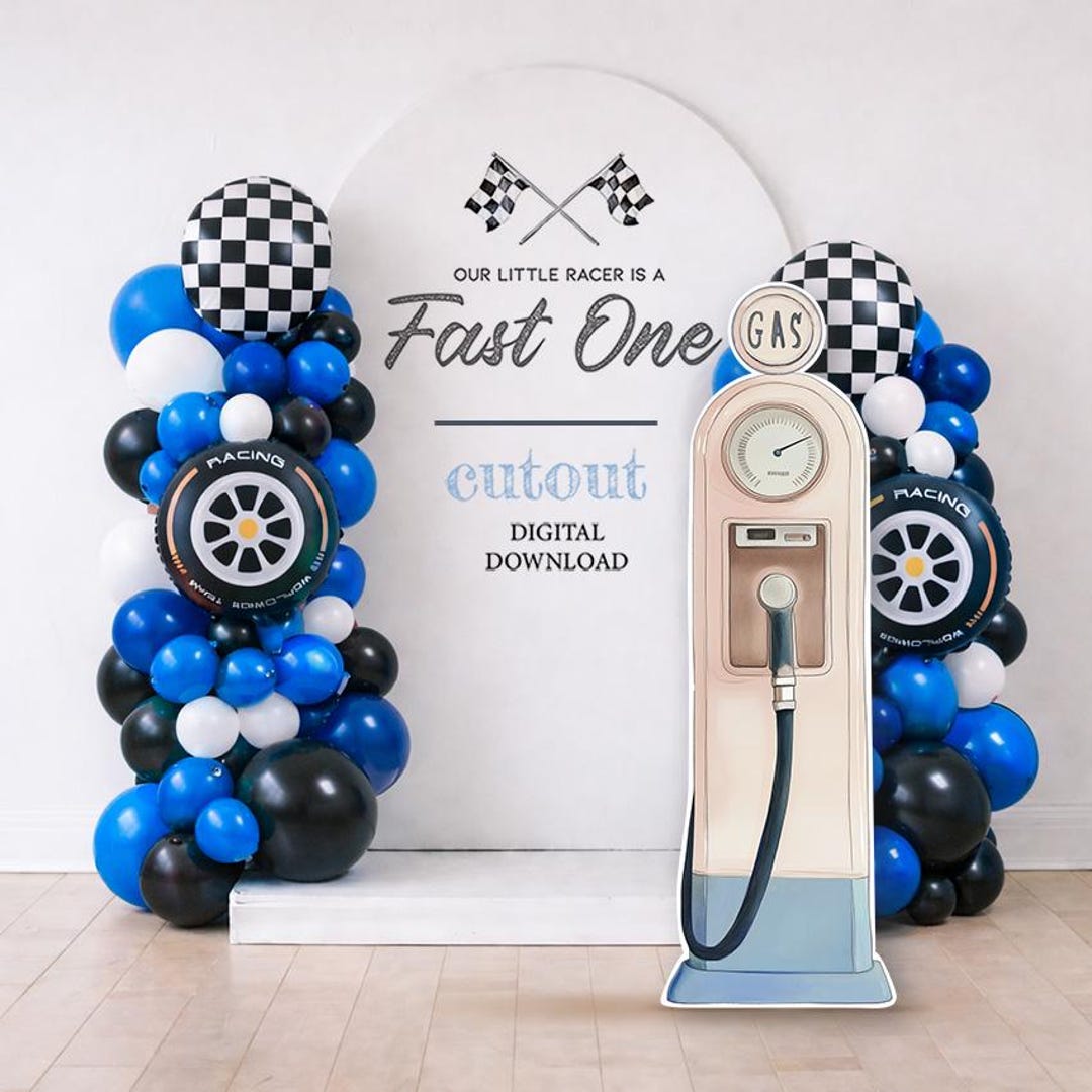 Car Racing Boy Standee Graphics Vintage Gas Pump Cutout PNG, SVG, Race Car Birthday Party Standee, Fast ...