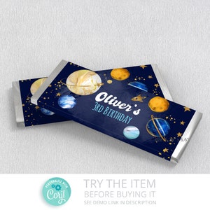 Bearbeitbarer Weltraum Schokoladenriegel Wrapper • Candy Bar Wrapper Galaxie Partydekoration, Schokoladenbevorzugung • Junge Weltraum Geburtstag SP262