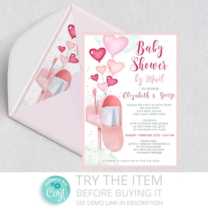 Editable Baby Shower by Mail Invitation | Valentine&#39;s Day Baby Shower by Mail Invitation | Virtual Baby Shower /512