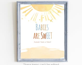 Favors  Sign Template | Sunshine Baby Shower Babies Are Sweet Sign | A Little Ray Of Sunshine Favors Sign | Baby Shower Boy Decorations S85