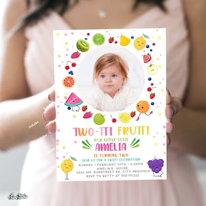 Editable Twotti Frutti Birthday Invitation Template With Photo, Two-tti Frutti Party Two-tti Frutti Birthday Girl, Summer Fruit Birthday TF1