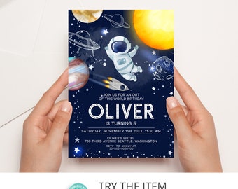 Space Birthday Invitation, Out of this World Birthday Invitation, Astronaut Birthday Invitation Template, Galaxy Birthday Party Invite SP202