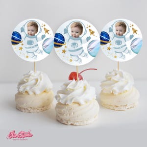 First Trip Around the Sun Personalized Cupcake Toppers Space Birthday Cupcake Toppers Photo Cupcake Toppers Photo Astronaut Cupcakes SP576