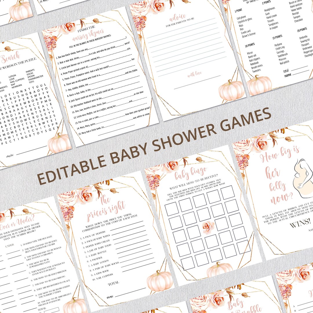 Pumpkin Baby Shower Games Printable • Pastel Pink Pumpkin Baby Shower ...
