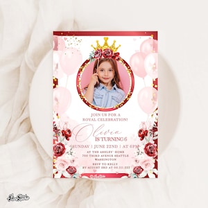Editable Princess Birthday Invitation, Little Princess Invitation, Photo Invitation, 4th Birthday Girl Invitation Template Printable PR76