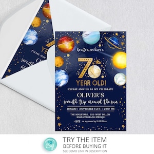Editable Space Birthday Party Invitation seventh trip around the sun | 7th birthday Boy Space Invitation | Galaxy Birthday Invite SP330