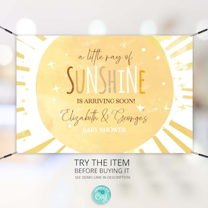Editable Baby Shower Backdrop Banner, Baby Shower Neutral Welcome Sign, A Little Ray Of Sunshine Baby Shower Boy Girl Backdrop Wall S105