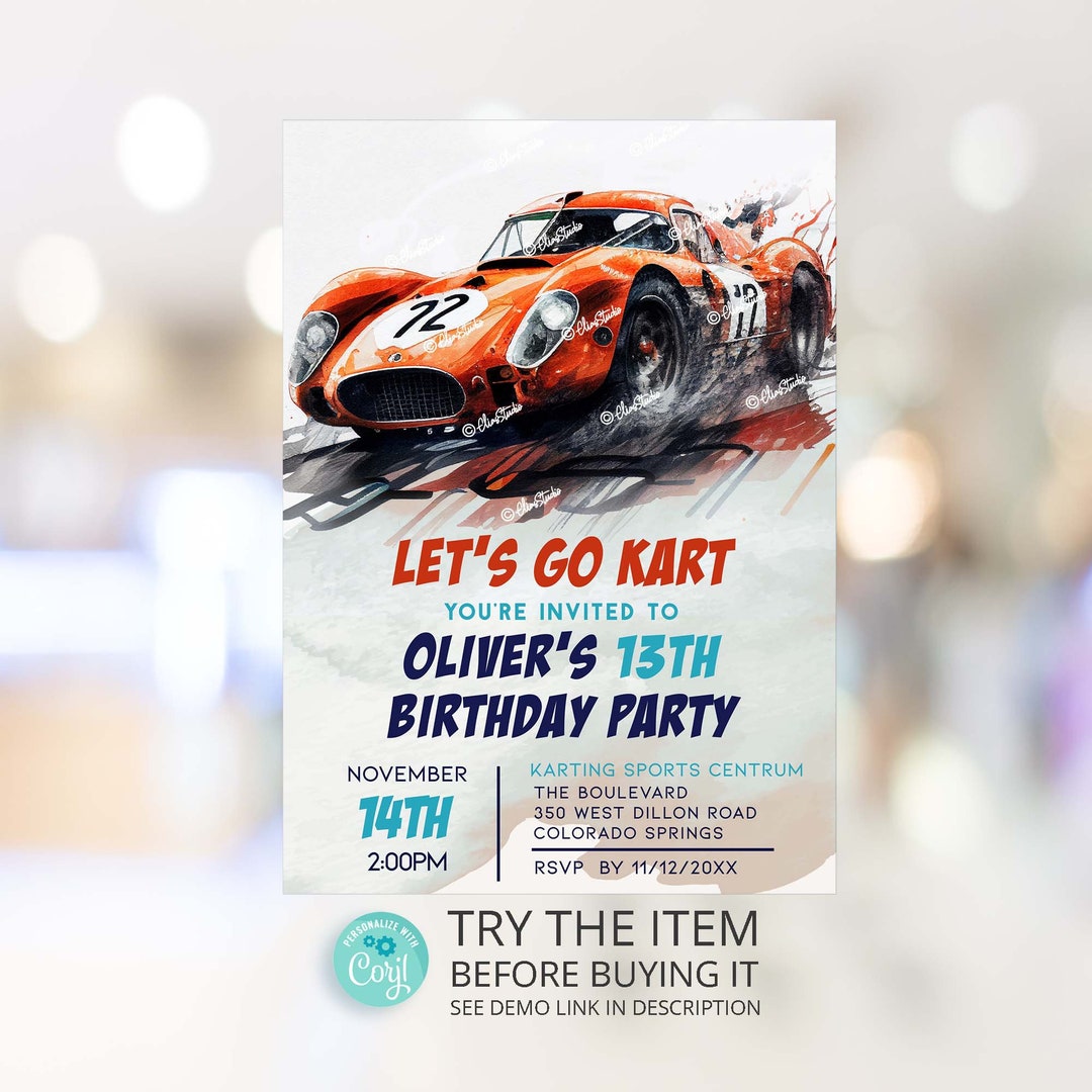 Go Kart Birthday Invitation Template Racing Birthday E-vite Boys
