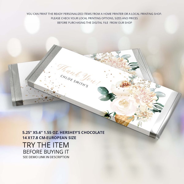 She's Been Scooped Up Bridal Shower Chocolate Bar Wrapper, She Got Scooped Up Ice Cream Bridal Shower Candy Bar Template Floral Theme CU47